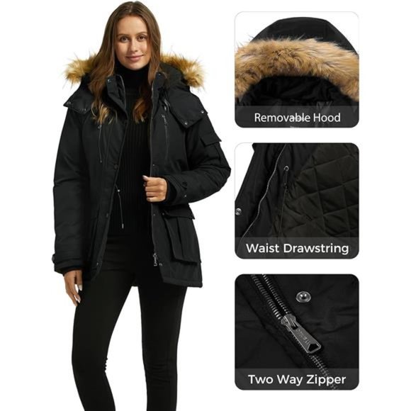 Women's Quilted Winter Coat Warm Puffer Jacket Thicken Parka with Removable Hood